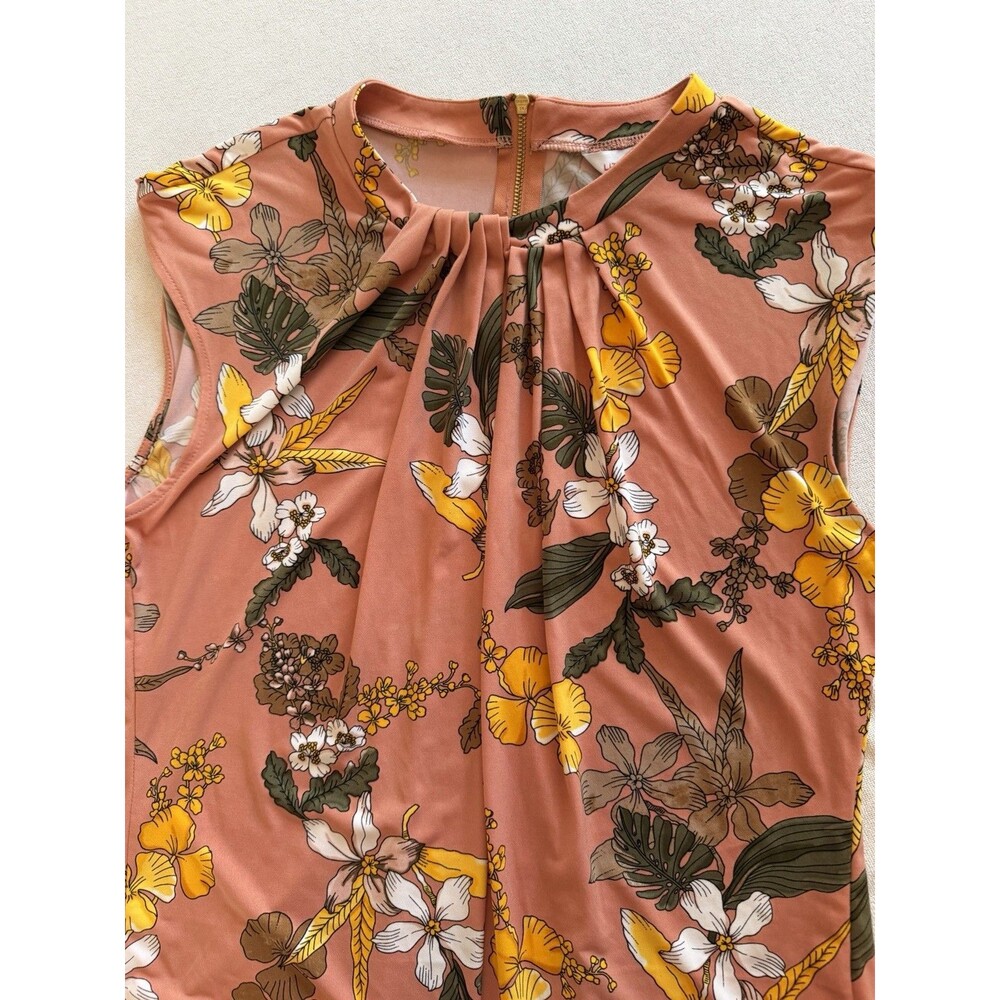 Liz Claiborne Petites PL Pink Yellow Floral Jersey Pleated Sleeveless Blouse